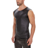 Zingj Men's Sexy Matte Leather Vest Bright Leather Sleeveless T-Shirt Size Accurate No