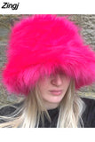 Winter Warm Fur Bucket Hats For Women Outdoor Hat Soft Fleece Fisherman Cap Korean Fashion Chic Lady Causal Caps
