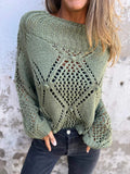 Women's New Casual Loose Hollow Sweater Round Collar Knitting