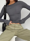 Solid Color Long Sleeve Stretch Basic Crop