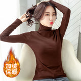 Zingj Autumn / Winter High Collar And Velvet Bottom Shirt Women Long Sleeve Pure Color Korean Women's Wear Warm Slim Slim T-Shirt Women
