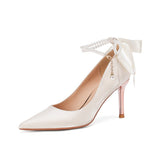 Silk Satin Single Shoes Female Bridesmaid Can Wear White Wedding Shoes Bride Heel Heels Wedding Dress Is Not Tired