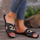 Large-Size Flat-Bottomed Slippers Women Flat Bottom Lightweight Fashion Chain Head One-Word Casual Cool