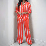 New Women's Striped Long-Sleeved Shirt Trousers Fashion Suit Women's Two