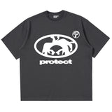 Street Trend Brand Prote Ct Print T-Shirt Gothic High Street Loose T-Shirt Casual Hip-Hop Short