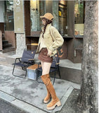 High And Thick Bottom Increase Over The Knee Long Boots Autumn Winter Kaqi Color Two Through The Flip High Barrel Knight