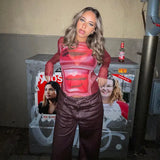 2024 Vintage Spice Girls Print Perspective Thin Collar Collar Long Sleeves Tight Thin Tops Women's