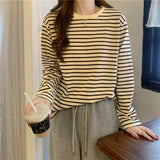 Zingj Collar Long-Sleeved T-Shirt Women's 2023 Autumn Dress New Loose And Thin Striped Undershirt Casual Inside