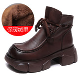 Head-Level Kraft Handmade Pine Cake Boots Women Autumn And Winter New Naked Boots Thick And Square Head Martin