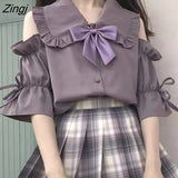 Lolita Blouses Women Summer Sexy Off Shoulder Peter Pan Collar JK Shirts Tops Japanese Preppy Style Kawaii Blusas