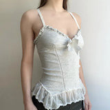 Zingj Desire Sexy Wind Wood Ear V Collar Sling Female Bow Chest Knit Mesh Splicing