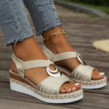 2025 New Slope Heel Sandals Women Metal Buckle Rope Slopes And Light-Bottomed Fish Mouth