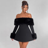 Autumn And Winter New Women's Fashion Temperament Sexy Hair Collar Shoulder Repair A-Word