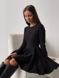 Round Collar Waist Knitted Dress Women's High-End Ins Windy Folded Sweater