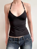 Wind Metal Decoration Hanging Neck Small Vest Hottie Slim Elastic New Blouse