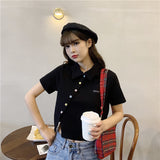 Zingj Cotton 2024 Summer New Polo Shirt Short-Sleeved T-Shirt Female Slim High Waist Lapel Short Style Student Jacket