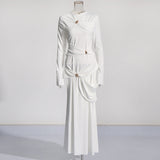 Vietnam's Niche Design Dress 2025 New Round Neck Fashion Kinestic Folding Splicing Body Repair Knitted Dress