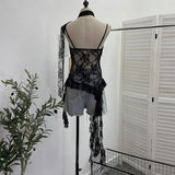 Lace Splicing Irregular Lotus Leaf Edge Ribbon Sling Vest Round Neck Sexy Sleeveless Top
