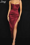 Satin Dress Bodycon Side Split Spaghetti Strap Sexy Dress Maxi Dress Elegant Dresses For Women Party Robe Femme