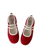 Version Of The Color Double Bouquet Single Shoe 2025 Autumn New Retro Round Head Mary Jane Shoes Flat Bottom Shallow Casual