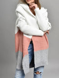 And Autumn Classic Splicing Color Knitted Sweater Cardigan Women's Fashion Hooded Loose Casual