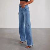 Women's New Products Loose Broad Legs Side Seam Stitching Side Hem Jeans Women