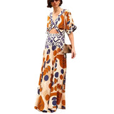 Women's Clothing V-Neck Waist-Print Dress Two-Piece Splicing Fashion