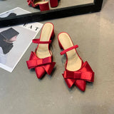 half slippers women wear 2019 new Baotou fashion bow High-heeled and lazy Muller
