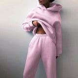 Women's Pure Color Casual Fashion Trousers Thick Sports Hoodie Set