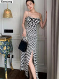 Women Sexy Prom Spaghetti Strap Houndstooth Dress Summer Sleeveless Evening Party Fashion