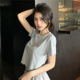 Zingj Hot Girl Crop Short Style Student Jacket 2024 Summer New Short Sleeve Embroidery Wooden Ear Slim T-Shirt Female