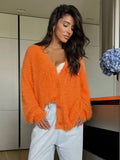 Leopard Knitted Cardigan Sweater V Collar Design Elegant And Colorful Style Full Of Loose