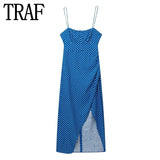 Polka Dot Corset Dress Woman Blue Slip Long Dress Women 2023 Backless Sexy Party Dresses Women Summer Midi Evening