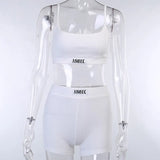 Knitted 2 Pieces Sets Women Cropped Top and Shorts Skinny Elastic Hight Waist Mini Shorts Fashion Summer