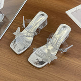 Women 2025 Summer New Chain Butterfly Sandals Women Wearing Water Drill Crystal High-Heeled