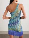 Women's Printed Oblique Shoulder Tuxedo Dress Fashion Bag Hipless Women