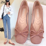 Women Flats Slip on Flat Shoes Round Toe Shallow Butterfly-knot Ballerina Slip on Loafers Faux Suede Lady Ballet Plus Size