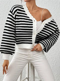 R-Shirt 2025 Autumn And Winter Sweater Coat Women's Rainbow Striped Lantern