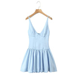 Satin Deep V-neck Strap Mini Dress- Outfit