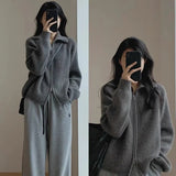 Woman Retro Hong Kong Flavor New Chic Korean Version Of The Collar Zipper Knitted Open Shirt Lazy Wind Loose Thick