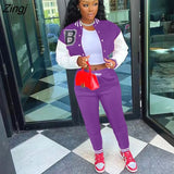 Winter Baseball Sport Women's Set Jacket and Pants Suit Active Sweatsuit Tracksuit Two Piece Set Fitness