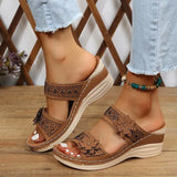 Summer Retro Leisure Flowers High Heel Woman's Slope And Slippers Breathable Feet