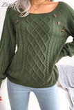 Women Knitted Ruched Sweaters Pullovers Tops 2023 Autumn Winter Buttons Patchwork O-neck Loose Causal Jumpers