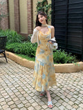 Xixi 13 Line 2025 Summer New Temperament Printing Lady Elegant High-Waist Sling Dress