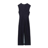 New Gold Styling Sleeveless Denim Fan Dress