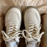 White Shoes Women 2025 Autumn And Winter New Mider Thick Soles To Increase The Round Head Lace With The Training Of Casual Board