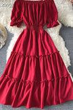 Slash Neck Midi Dress Women Sexy Off Shoulder Short Sleeve High Waist Ruffle Vestidos Female Summer 2023 New