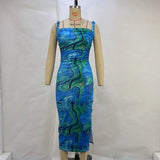 Zingj Women's Summer 2024 New Fashion Print With Open Back Strap Slim Sling