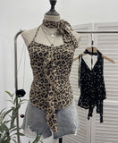 Shooting Lotus Side Hanging Neck Leopard Sling Female Summer Hot Waist With Small Vest Short Top