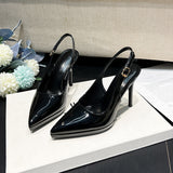 Leather High Heels Women 2025 Summer New Fine Heel Sexy Temperament Does Not Tired Feet Waterproof Table Behind The Empty Head